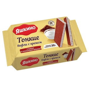 Вафли тонкие с какао и молочным кремом Яшкино 144гр