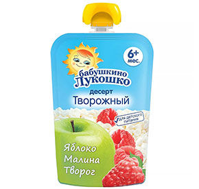 Пюре Бабушкино лукошко яблоко, малина и творог с 6мес 90гр