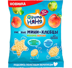 Мини-хлебцы рисовые с яблоком и персиком ФрутоНяня 30гр