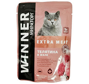 Корм для кошек с чувствительным пищеварением Winner Extra Meat Телятина 80гр