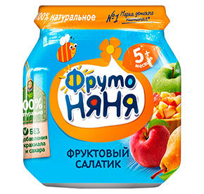 Пюре фруктовый салатик из яблок груш и персиков Фрутоняня 100гр