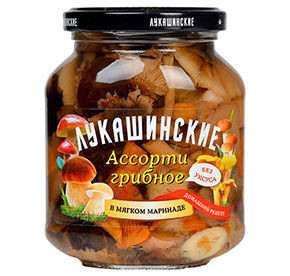 Грибы маринованные ассорти Лукашинские 340гр