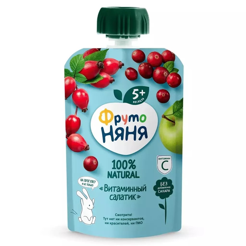 Пюре ФрутоНяня яблоко шиповник клюква - витаминный салатик 90г для Мантеры 79₽