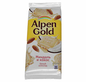 Шоколад белый Alpen Gold с миндалем и кокосовой стружкой 90гр