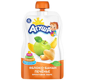 Пюре ябл-бан-печ. "Агуша", 90 г,Pouch-pack