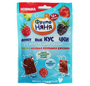Продукт детского питания 42г ФрутоНяня Фрукт кусочки из ябл малины клубники ежевики хруст рисом м/у