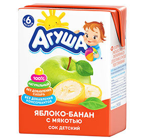 Сок детск.с мякот. б/сах, ябл-бан. "Агуша", 200 мл