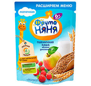 Каша 200 г ФрутоНяня из пшеницы мол с яблоком и земляникой