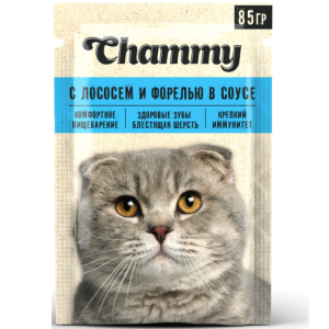 Корм 85 гр Chammy для кошек с лососем и форелью в соусе м/уп