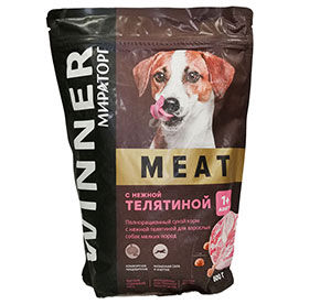 Корм сухой WINNER MEAT с нежной телятиной для взрослых собак мелких пород м/у 0,5кг