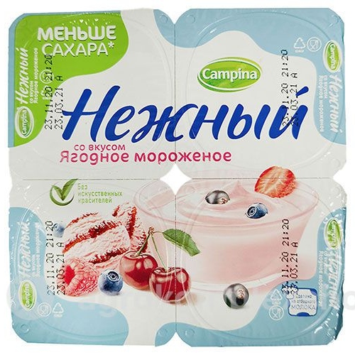 Нежный 1,2% Продукт йогуртный пастериз.  со вкусом "Ягодное мороженое" 0,1 кг