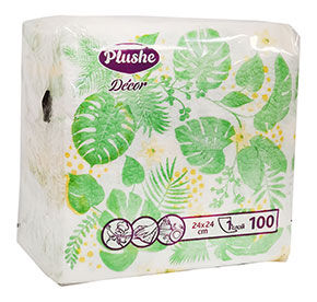Салфетки бумажные 100 шт Plushe Classic 1 слой с рисунком м/уп