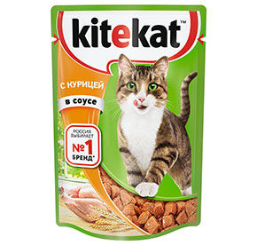 Влажный корм для кошек KITEKAT с сочными кусочками курицы в желе, 85г