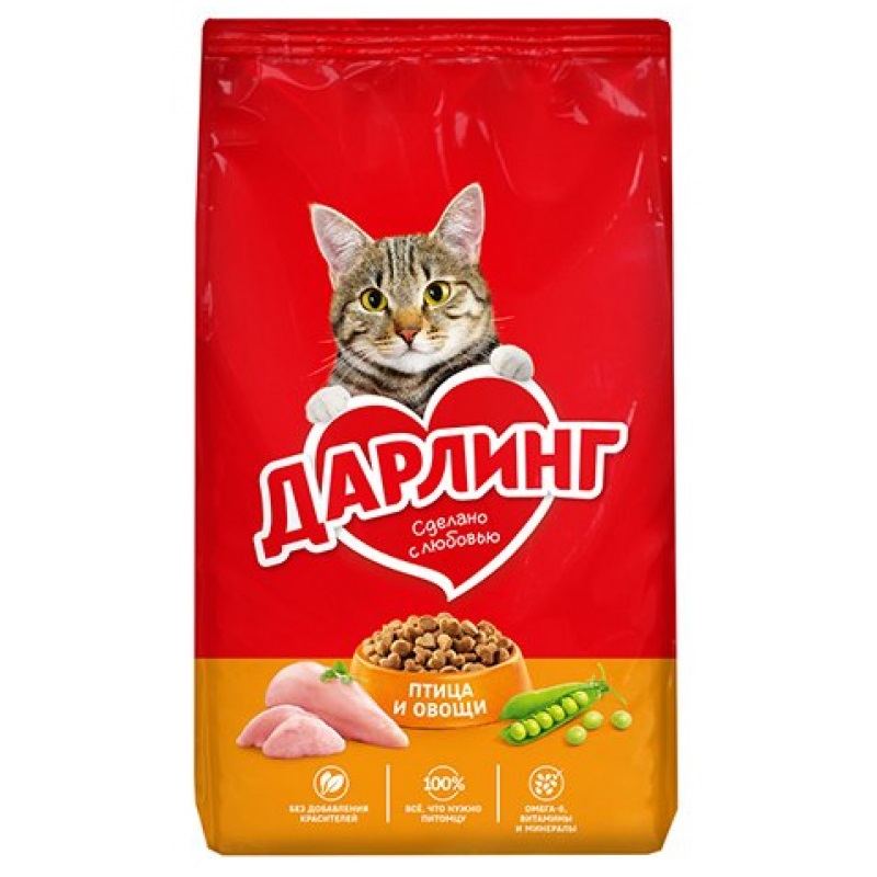 Корм сухой д/кош 760г ДАРЛИНГ Птица&Овощи м/уп