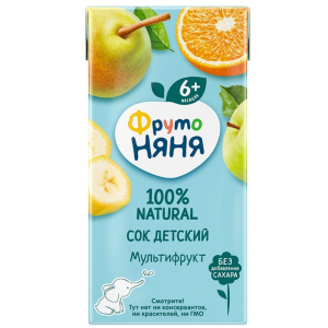Нектар 0,2л ФрутоНяня Мультифруктовый (Ябл, Бан, Виш, Мал) с Мякотью б/сах. с 6 мес к/уп