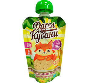 Пюре Фруктовое 90г Дары Кубани из яблок и бананов со вкусом печенья дой-пак