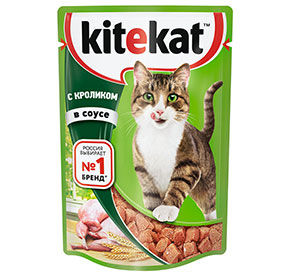 Влажный корм для кошек KITEKAT с сочными кусочками кролика в желе, 85г