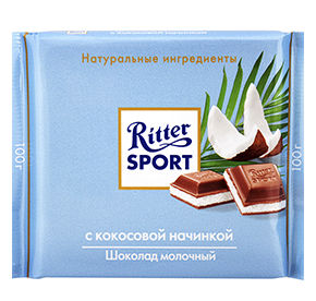 Риттер спорт шок-д мол. с кокосовой начинкой 100г*12