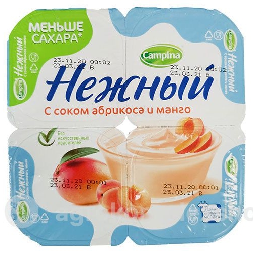 Нежный 1,2% Продукт йогуртный пастериз. с соком абрикоса и манго 0,1 кг