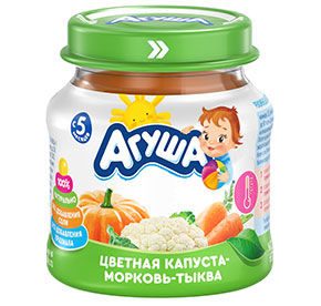 Овощное пюре Агуша Капуста цветная Морковь Тыква 80гр с/б