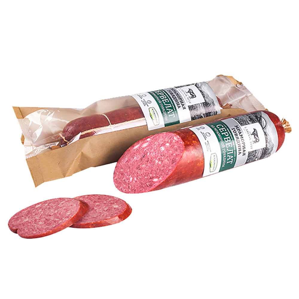 Сервелат из мраморной говядины колбкв04 кг 590₽