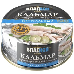 Кальмар 170гр ВладКон порциональный без кожицы командорский натуральный ж/б
