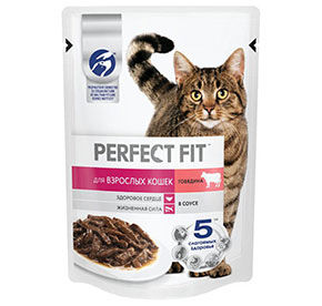 Корм для взрослых кошек Perfect Fit говядина 75г пауч