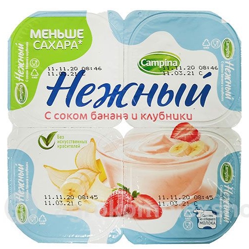 Нежный 1,2% Продукт йогуртный пастериз. с соком банана и клубники 0,1 кг