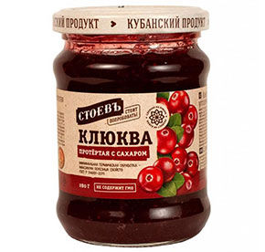 Ягода протертая с сахаром Стоевъ Клюква с/б (евро) 280г 