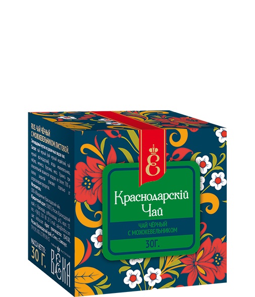 Чай черный с можжевельником листовой Краснодарскiй чай ВЕКА 30 гр бандероль м/уп