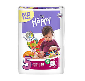 Подгузники детские 58 шт Happy Bella Baby Junior вес 12-25 кг м/уп