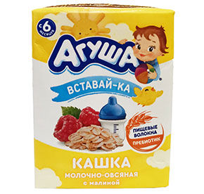Каша 200 мл Агуша Вставайка молочная рисовая овсянка-малина тетра/брик