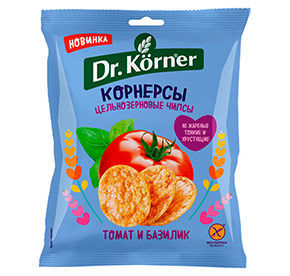 Чипсы Dr.Korner цельнозерновые кукурузно-рисовые с томатом и базиликом 50г