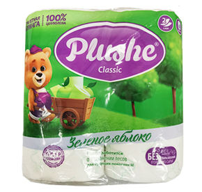 Бумага туалетная 4 шт Plushe Зеленое яблоко двухслойная Classic м/уп