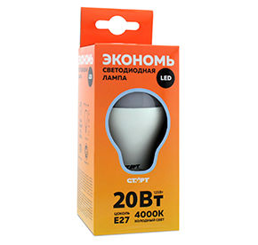 Лампа светодиодная 1 шт СТАРТ ЭкономЬ хол/свет 4000К 20W E27 к/уп