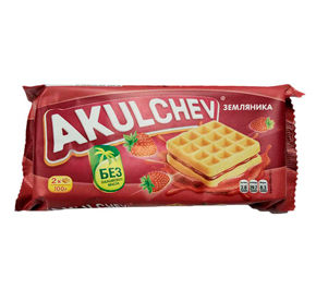 Вафли 100 г Akulchev Венские с земляникой м/уп