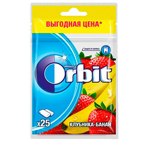 Жевательная резинка Orbit Клубника-Банан упаковка 25 драже 34гр