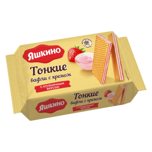 Вафли тонкие с кремом с клубничным вкусом Яшкино 144гр