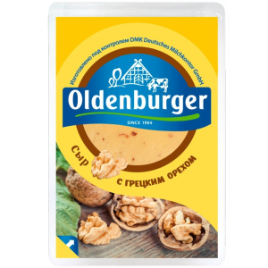 Сыр с грецким орехом тм Oldenburger 45%, нарезанные ломтики 125гр (МИНИ) [м]