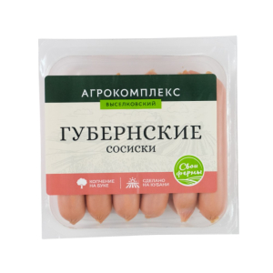 Сосиски «Губернские» 0,425 кг Колбасные изделия вареные из мяса цыплят-бройлеров охл. Агрокомплекс