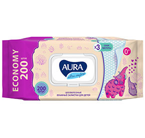 Влажные салфетки для детей 200шт Aura ultra comfort big-pack с крышкой 200шт