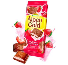 Шоколад молочный Alpen Gold клубника с йогуртом 90гр