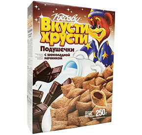 Подушечки Вкусти-Хрусти с шоколадной начинкой кар.уп 250г