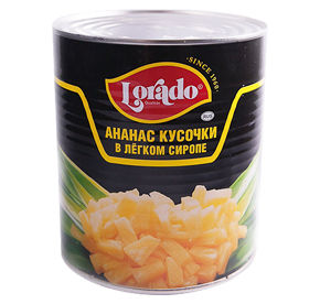 Ананасы Lorado кусочки в легком сиропе ж/б 850мл