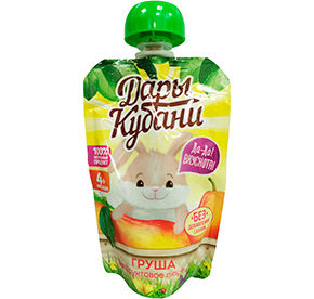 Пюре Фруктовое 90г Дары Кубани из груш дой-пак