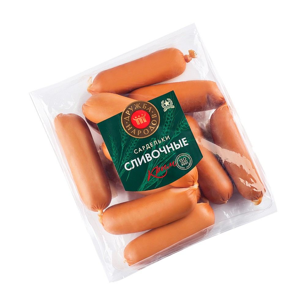 Сардельки Сливочные охл мясной продукт ко уп газ 1кг Дружба Народов 450₽