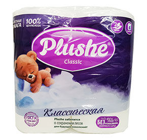 Бумага туалетная 4 шт Plushe Classic белая 2 слоя м/уп