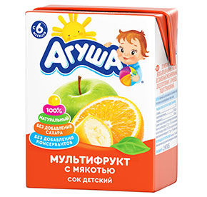 Сок детск.с мякот. б/сах, мульт. "Агуша", 200 мл