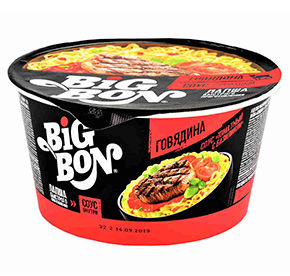 Лапша 95 г БигБон быстрого приготовления с соусом с говядиной гриль п/стакан