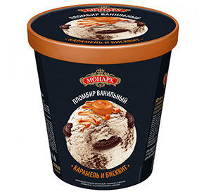 Пломбир ванильный Монарх карамель и бисквит 12% 450гр